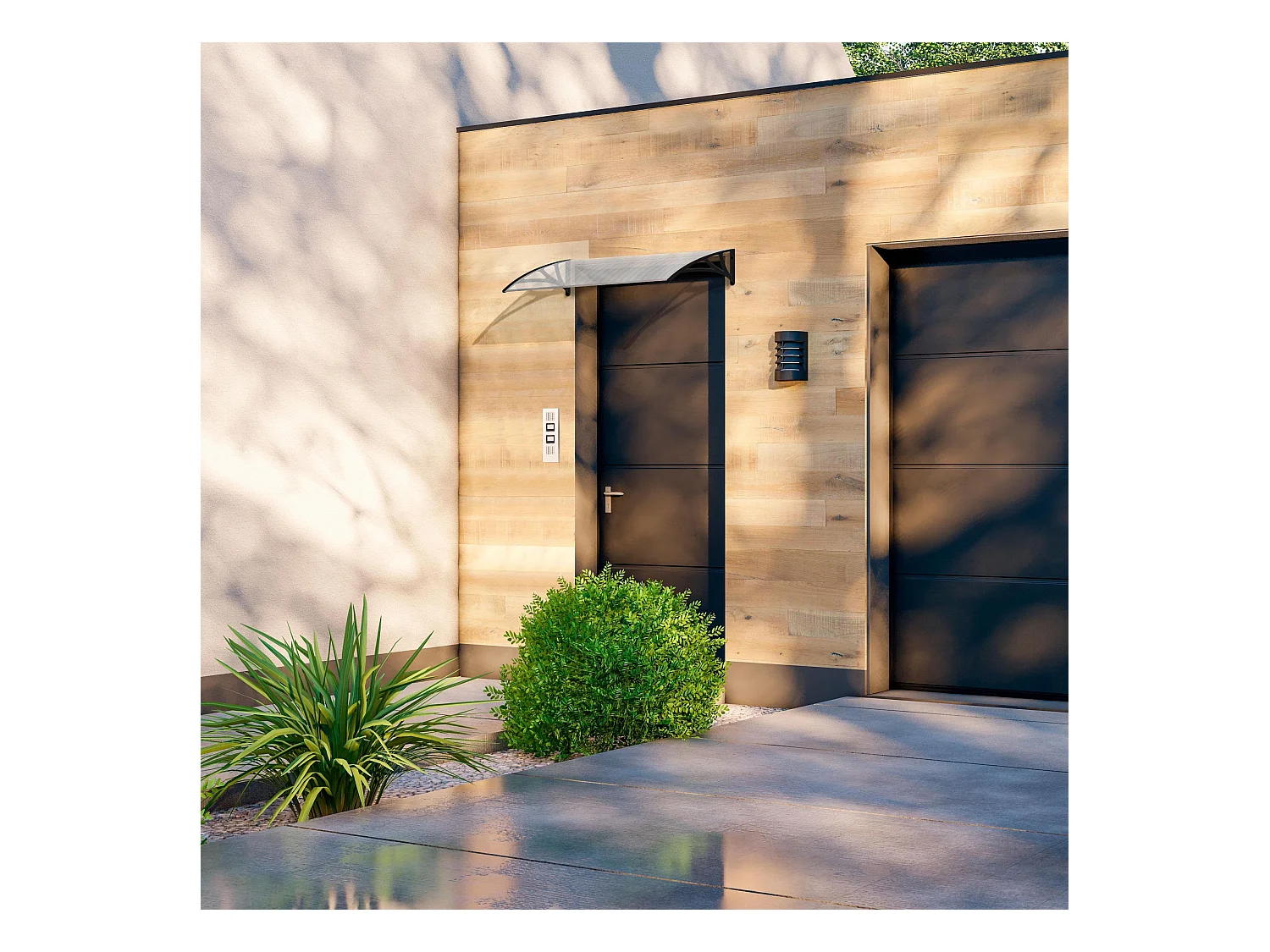 Wasabi - Marquesina Puerta Exterior 150x80 cm – Policarbonato 2,7mm – Soportes Aluminio Antracita – Fácil Montaje – Tejadillo Protección Lluvia