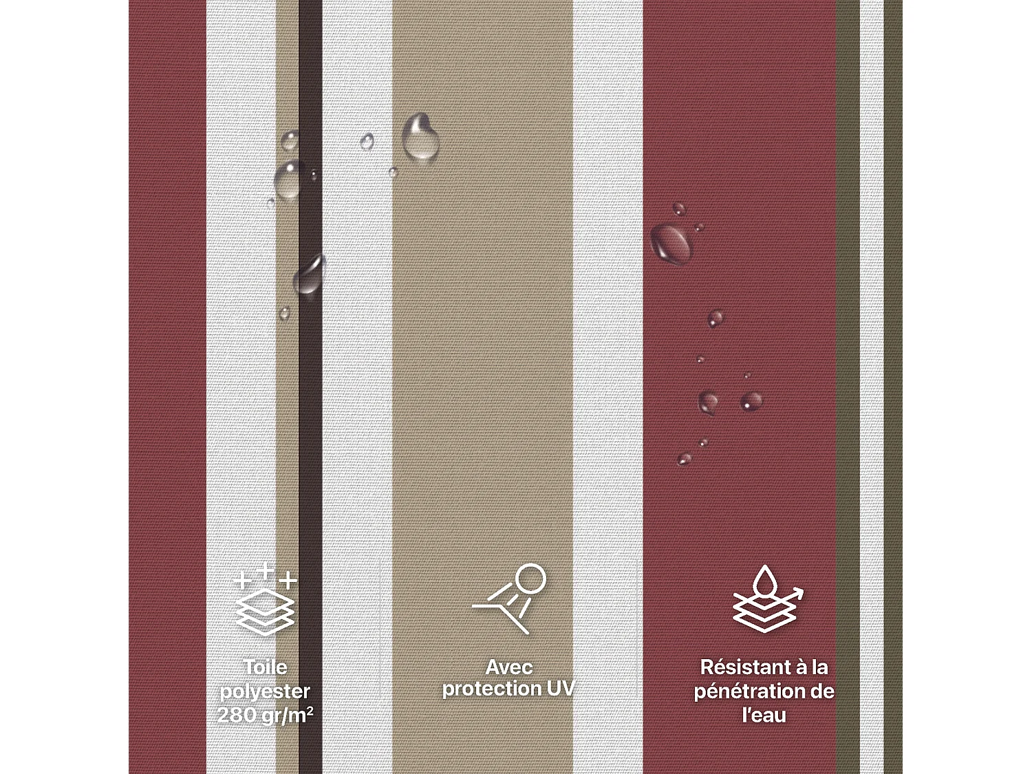 Telone in poliestere a righe bordeaux/beige per tenda da sole 3x2m