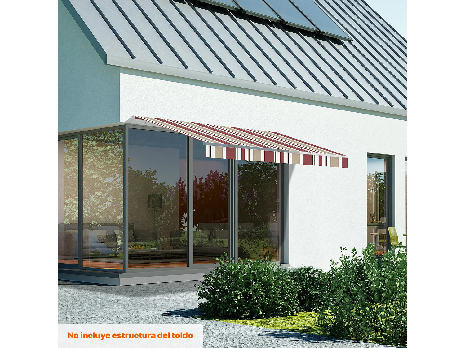 Telone in poliestere a righe bordeaux/beige per tenda da sole 3x2m