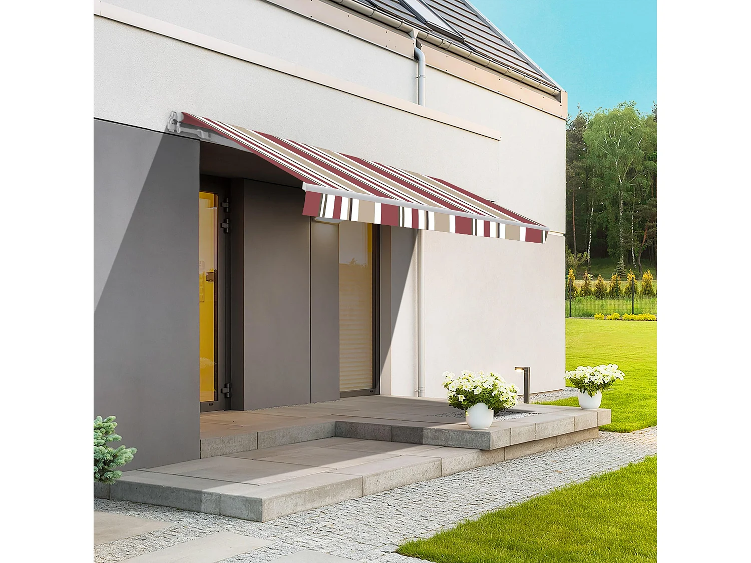 Wasabi - Toldo Exterior Enrollable Burdeos/Beige 3x2 Poliéster – Lona Protección Solar UV –  Aluminio – Regulable en Inclinación – Manivela Incluida – Manual