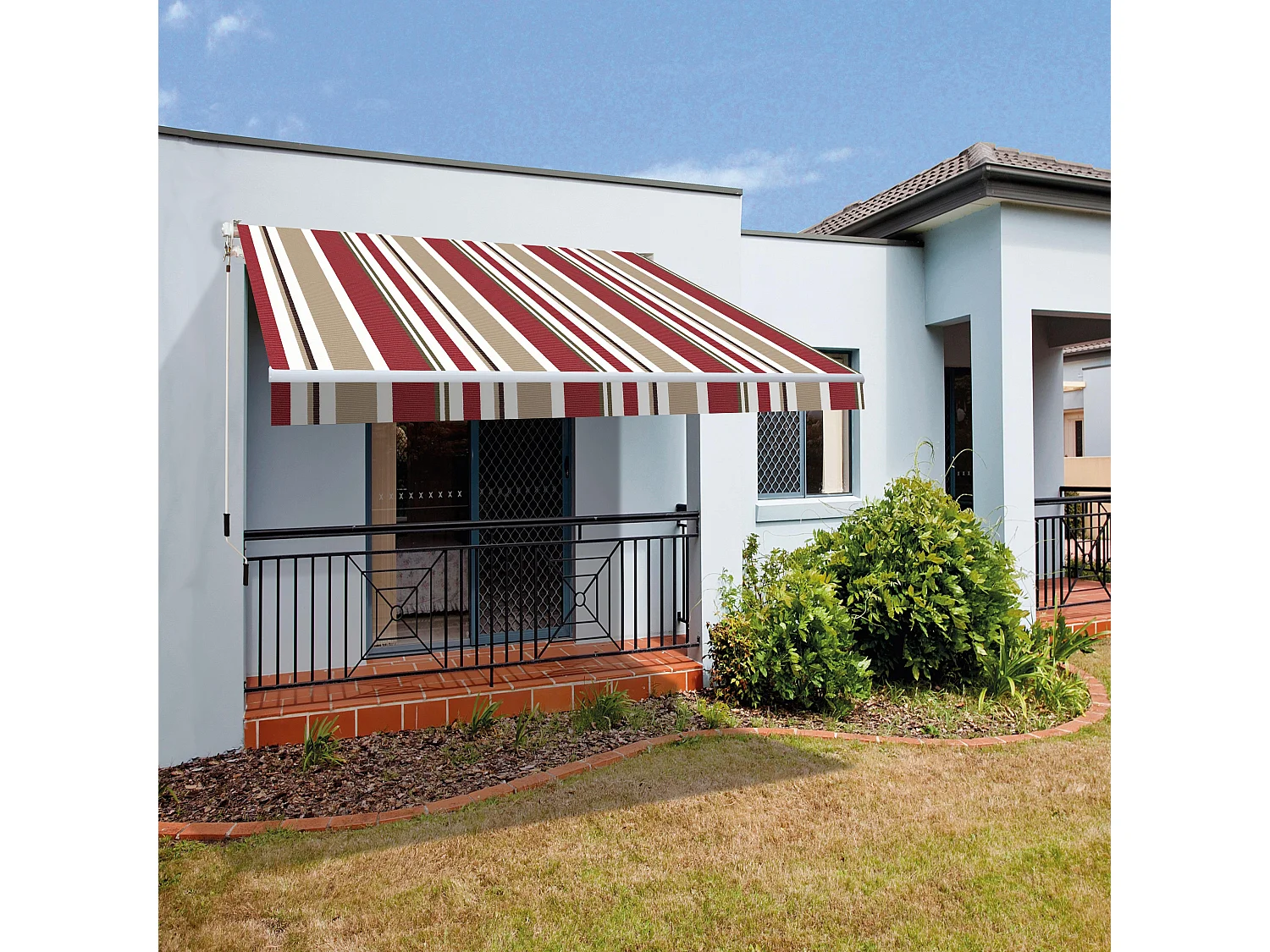 Wasabi - Toldo Exterior Enrollable Burdeos/Beige 3x2 Poliéster – Lona Protección Solar UV –  Aluminio – Regulable en Inclinación – Manivela Incluida – Manual