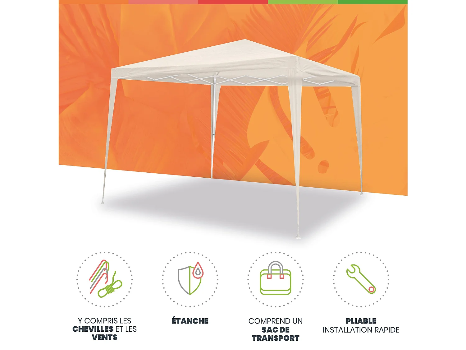 Wasabi - Carpa Plegable 3x3 m Classic Beige – Resistente al Agua – Vientos y Piquetas Fijación – Estructura de Acero – Cenador Jardín – Exteriores Camping Fiestas