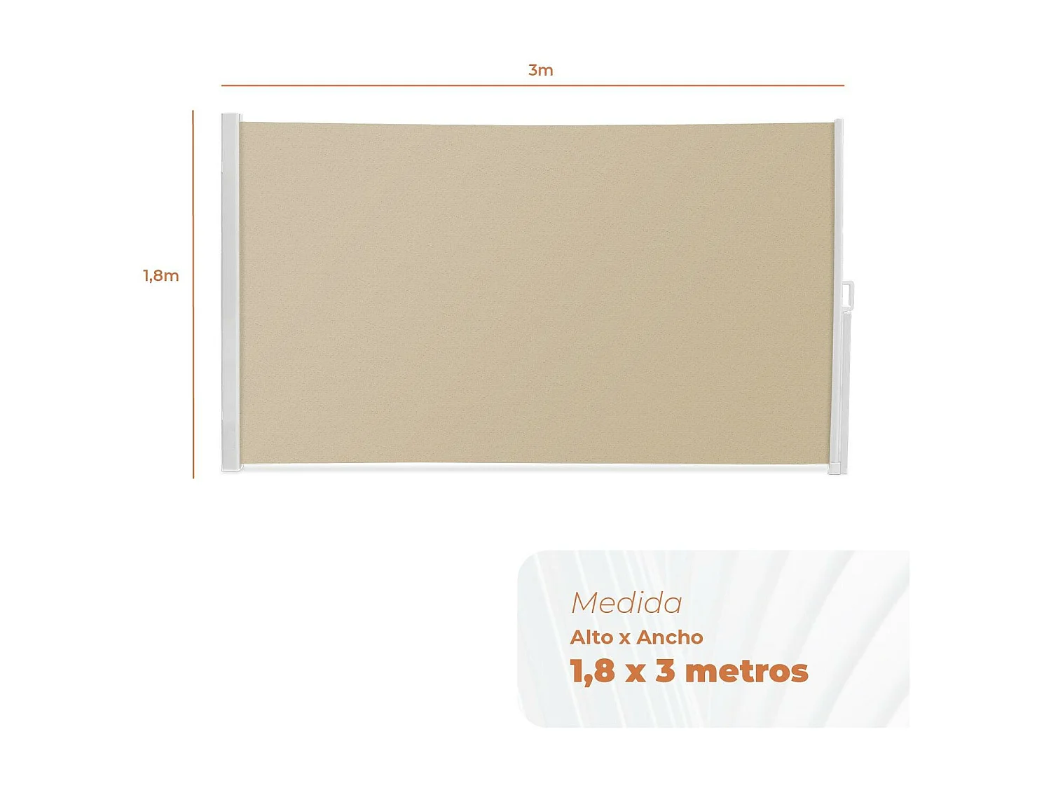 Wasabi - Toldo Lateral Retráctil Beige Arena UV 180x300cm – Anclaje Suelo/Pared – Ocultación Jardín – Paravientos Extensible – Separador Balcón – Aluminio