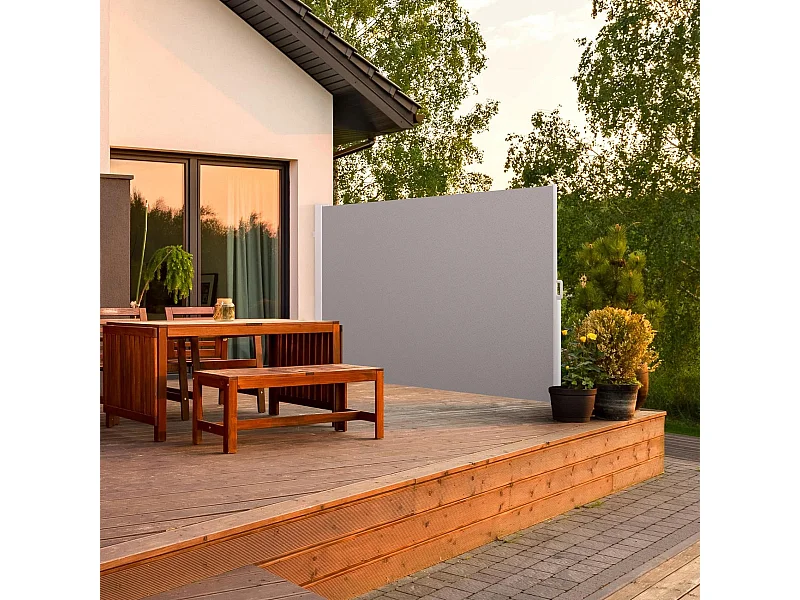 Wasabi - Toldo Lateral Retráctil Gris 140x300cm – Lona UV – Anclaje Suelo/Pared – Ocultación Jardín – Paravientos Extensible – Separador Privacidad – Aluminio
