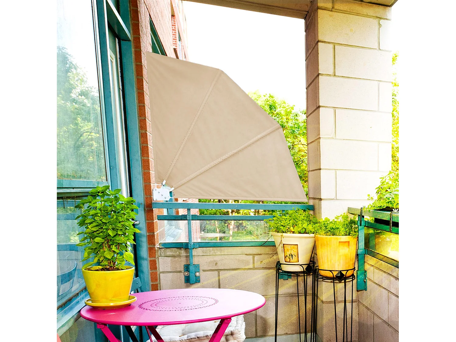 SmartSun Beige tenda laterale pieghevole a ventaglio 1,4x1,4m per balcone, terrazza