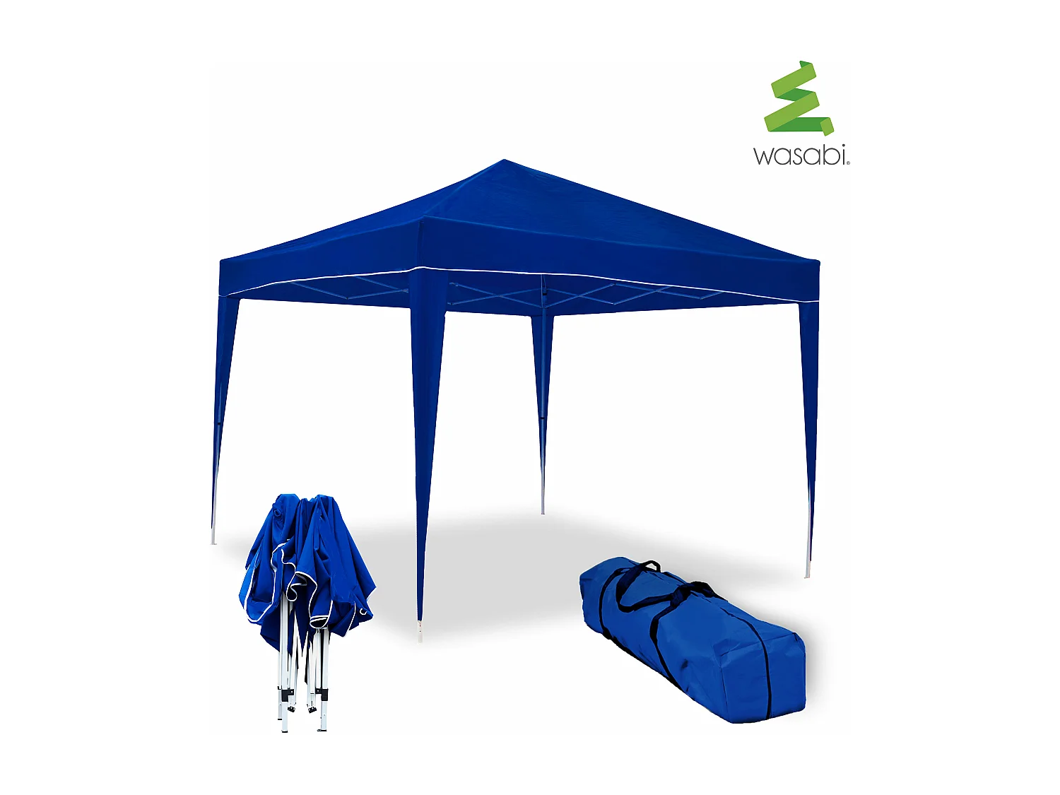 Wasabi - Carpa Plegable 3x3 m Classic Azul – Resistente al Agua – Vientos y Piquetas Fijación – Estructura de Acero – Cenador Jardín – Exteriores Camping Fiestas