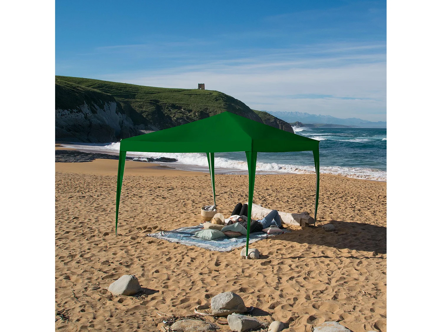 Wasabi - Carpa Plegable 3x3 m Classic Verde – Resistente al Agua – Vientos y Piquetas Fijación – Estructura de Acero – Cenador Jardín – Exteriores Camping Fiestas