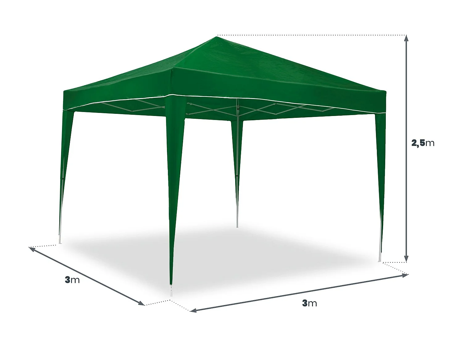 Wasabi - Carpa Plegable 3x3 m Classic Verde – Resistente al Agua – Vientos y Piquetas Fijación – Estructura de Acero – Cenador Jardín – Exteriores Camping Fiestas
