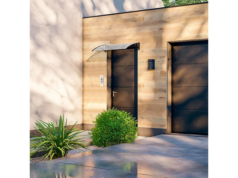 Wasabi - Marquise de Porte Extérieur 150x80 cm - Polycarbonate 5,2mm - Panneau Anti UV - Supports PVC Anthracite – Auvent Terrasse