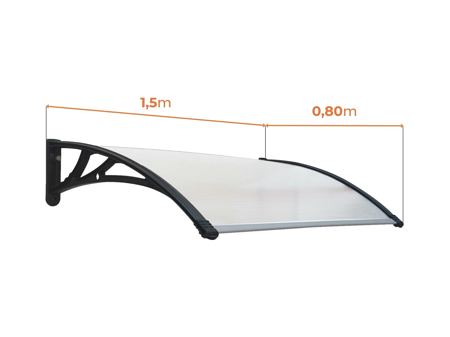 Wasabi - Marquise de Porte Extérieur 150x80 cm - Polycarbonate 5,2mm - Panneau Anti UV - Supports PVC Anthracite – Auvent Terrasse