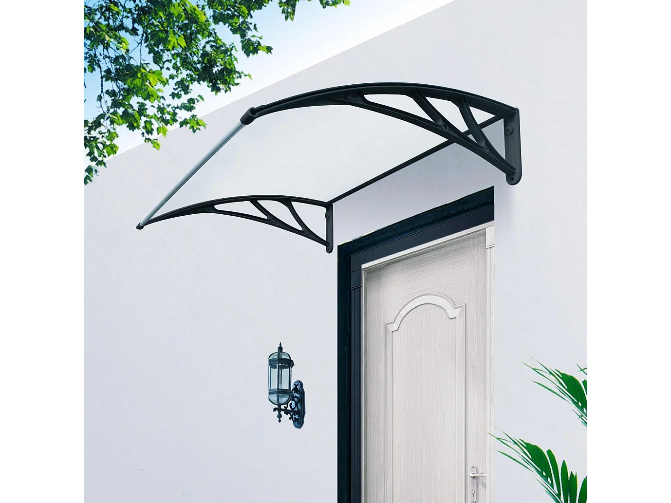 Wasabi - Marquesina Puerta Exterior 150x80 cm – Policarbonato 5,2mm – Soportes PVC Antracita – Fácil Montaje – Tejadillo Protección Lluvia – Cubierta Resistente