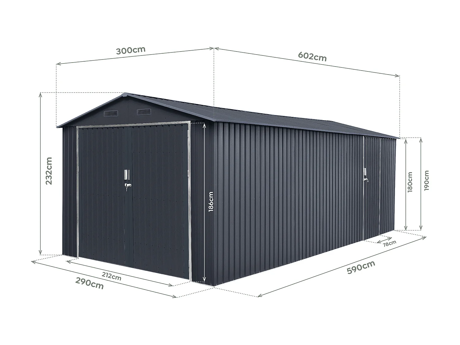 Garage in metallo Tonsberg 18m2 - Garanzia 15 anni - 602x300x232cm.