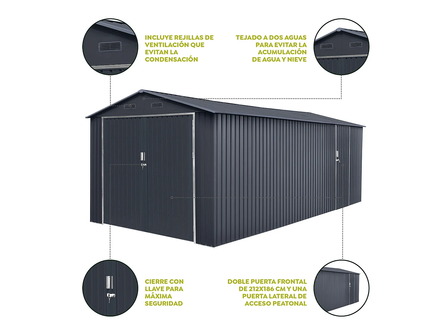 Garage in metallo Tonsberg 18m2 - Garanzia 15 anni - 602x300x232cm.