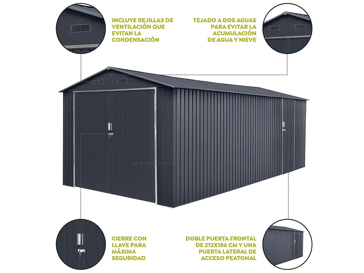 Garage in metallo Tonsberg 18m2 - Garanzia 15 anni - 602x300x232cm.