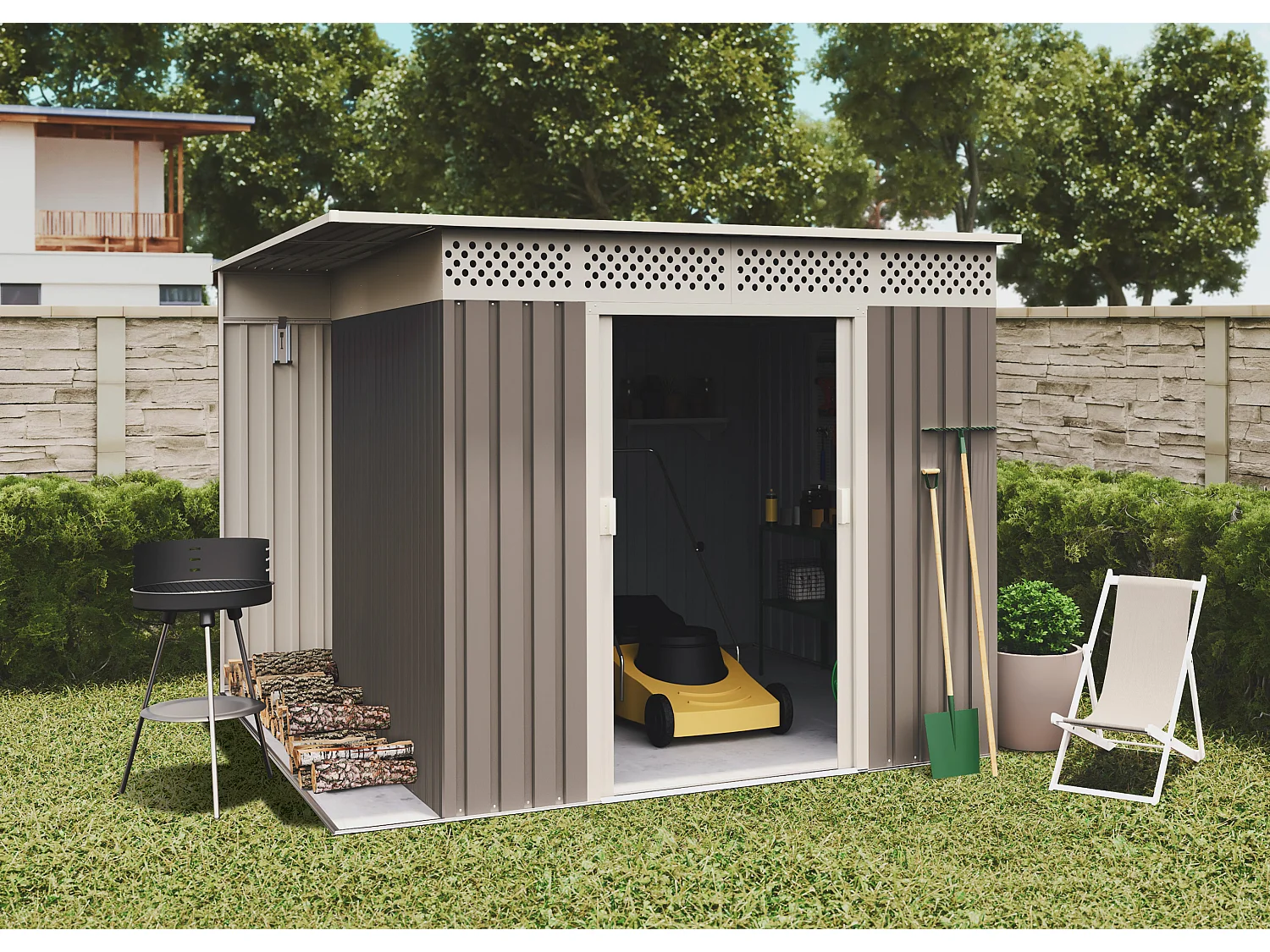 Capannone da giardino in metallo Husavik 5,29m2 - 10 anni di garanzia - 257x206x187cm. Capanno da giardino