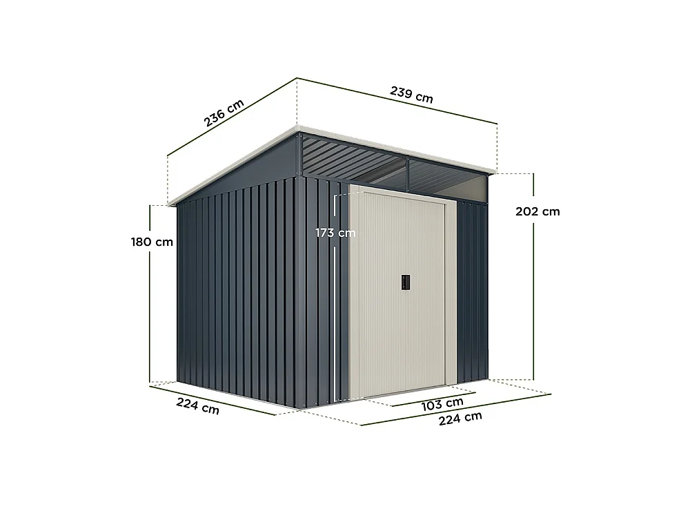 Abri de jardin Wasabi Stark 5.6 m2 - Garantie 10 ans - 236x238x203cm. Remise métal