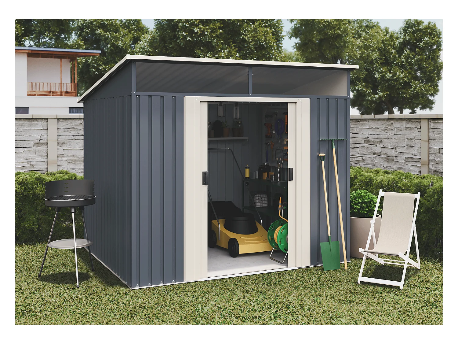 Abri de jardin Wasabi Stark 4.6 m2 - Garantie 10 ans - 194x239x203cm. Remise métal