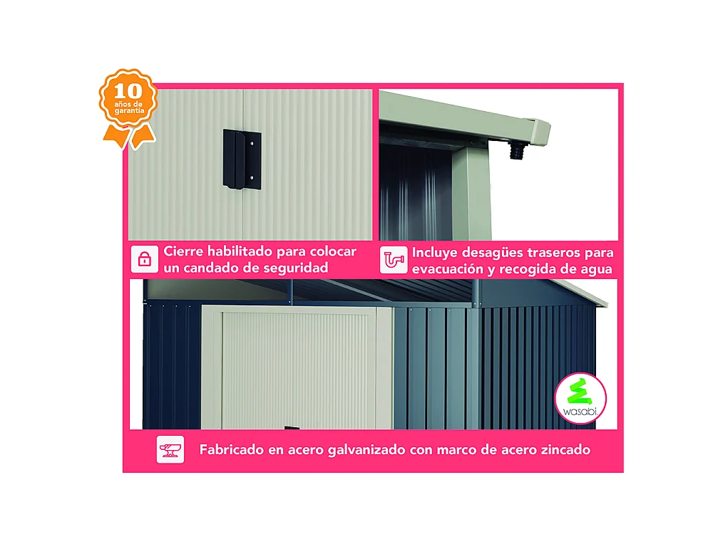 Capannone in metallo Wasabi Stark 4,6m2 - 10 anni di garanzia - 194x239x203cm. Capanno da giardino