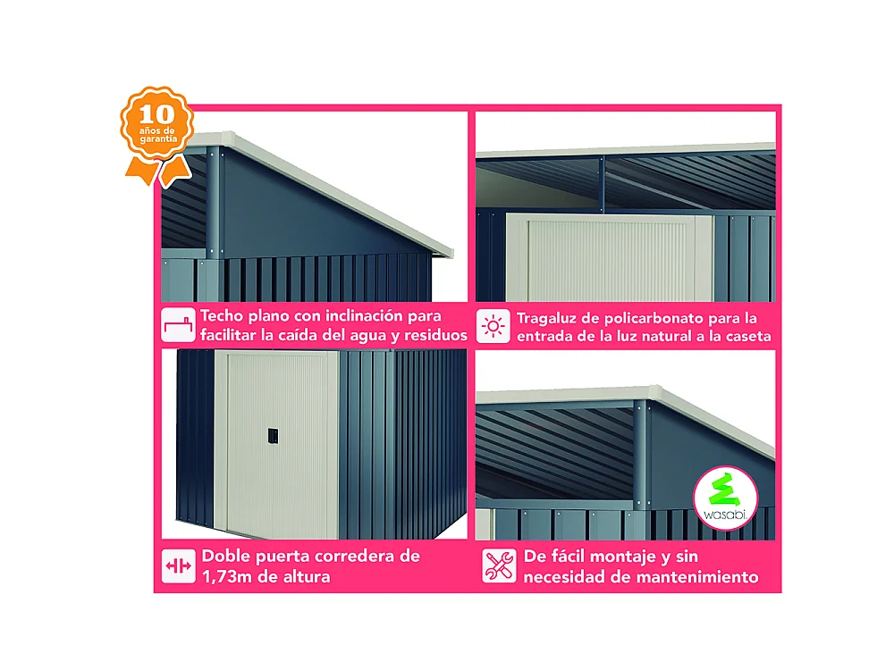 Capannone in metallo Wasabi Stark 4,6m2 - 10 anni di garanzia - 194x239x203cm. Capanno da giardino