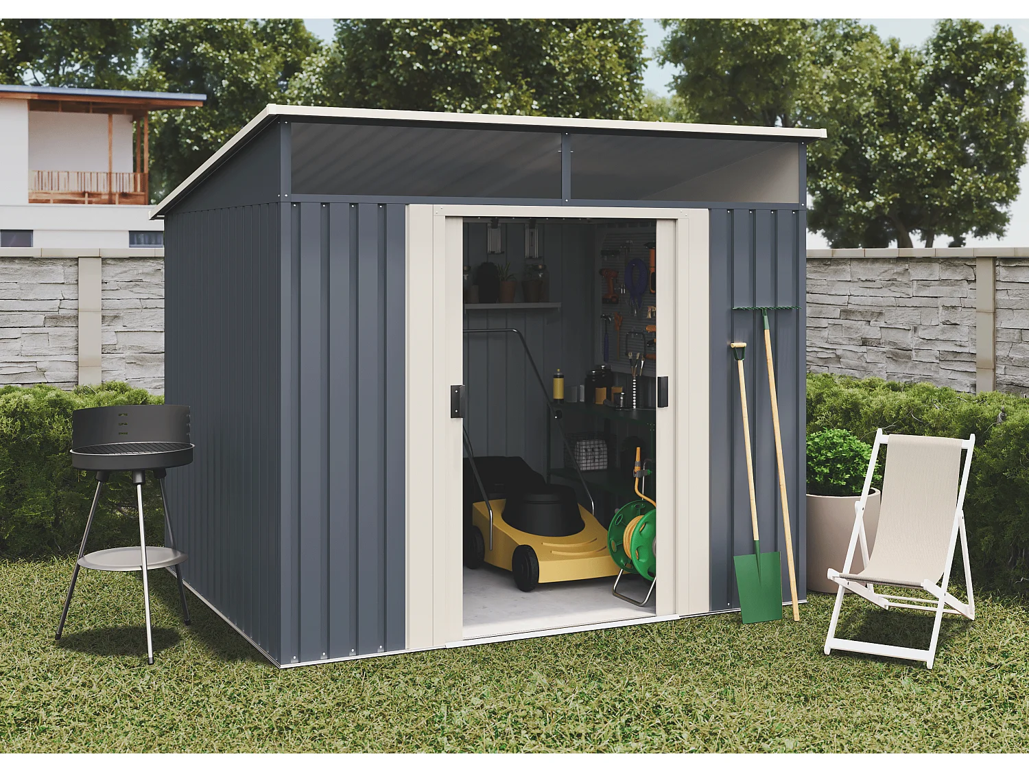 Abri de jardin Wasabi Stark 4.6 m2 - Garantie 10 ans - 194x239x203cm. Remise métal