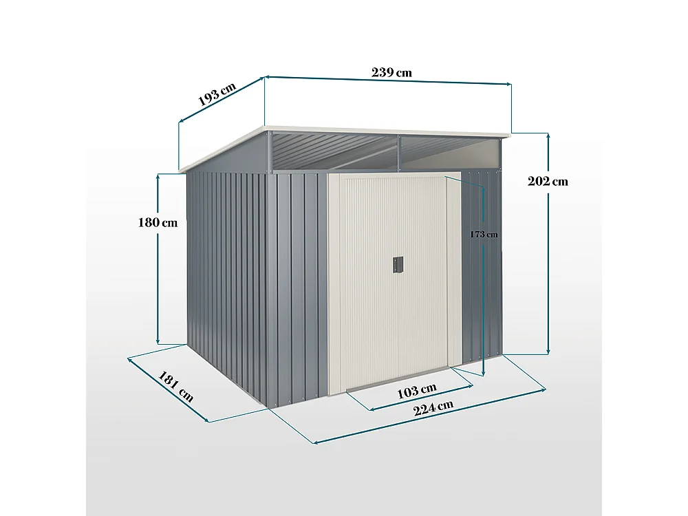 Abri de jardin Wasabi Stark 4.6 m2 - Garantie 10 ans - 194x239x203cm. Remise métal