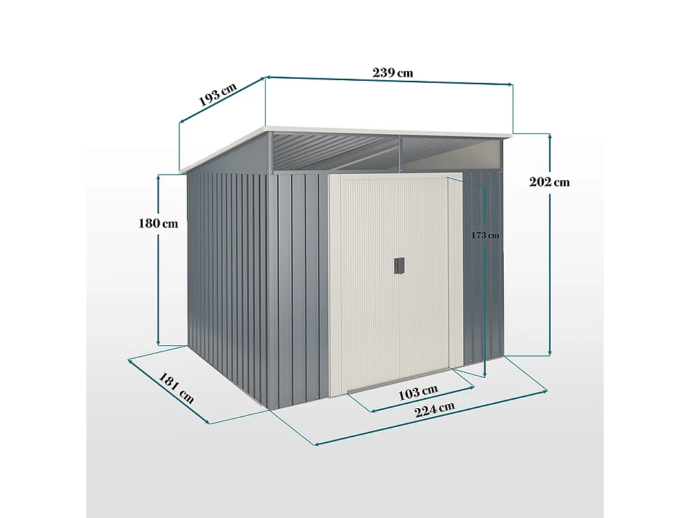 Abri de jardin Wasabi Stark 4.6 m2 - Garantie 10 ans - 194x239x203cm. Remise métal