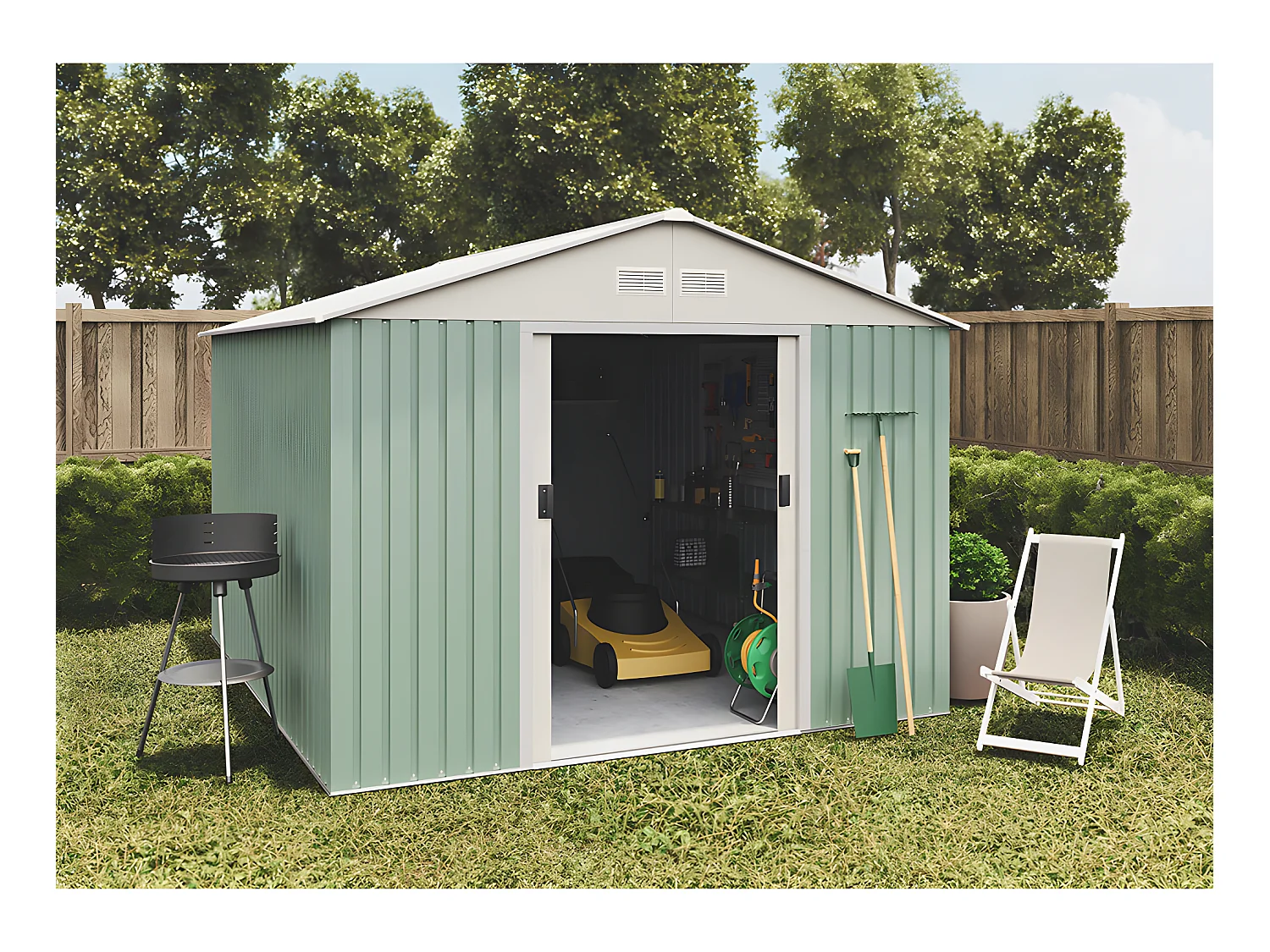 Abri de jardin en métal Galliv 7.86 m2 - Garantie 10 ans - 261x301x198cm. Remise métal