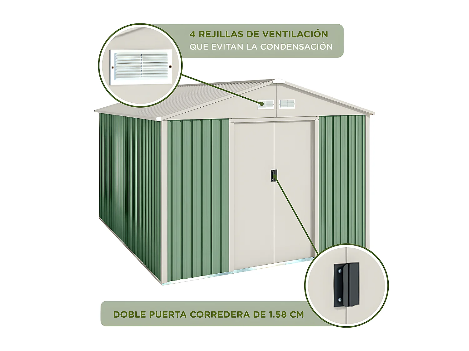 Abri de jardin en métal Galliv 7.86 m2 - Garantie 10 ans - 261x301x198cm. Remise métal