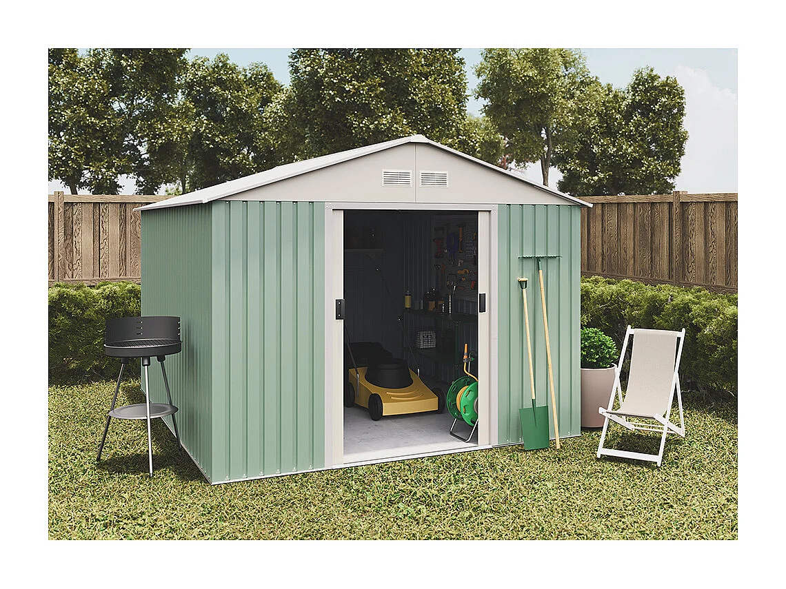 Abri de jardin en métal Galliv 7.86 m2 - Garantie 10 ans - 261x301x198cm. Remise métal