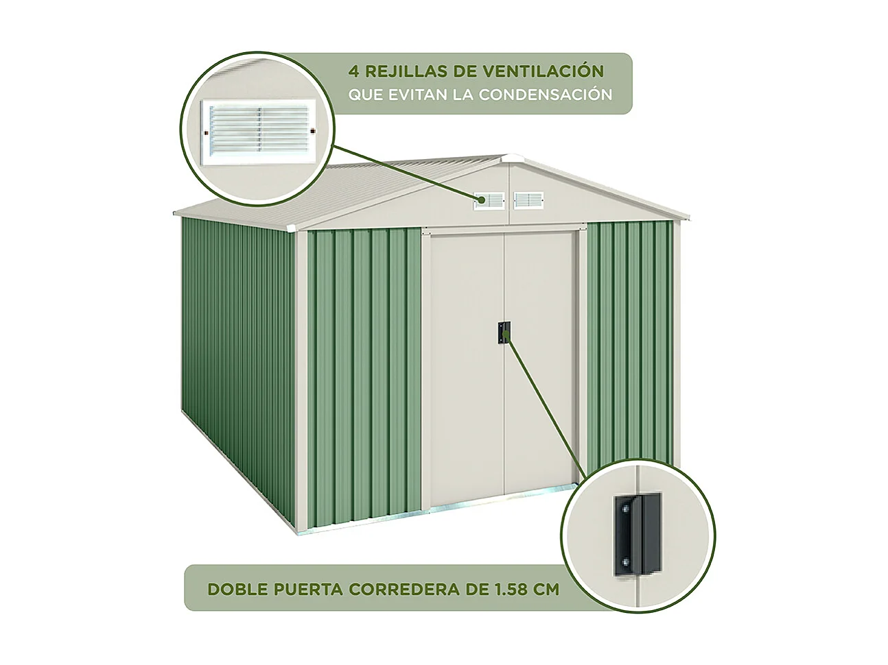 Abri de jardin en métal Galliv 7.86 m2 - Garantie 10 ans - 261x301x198cm. Remise métal