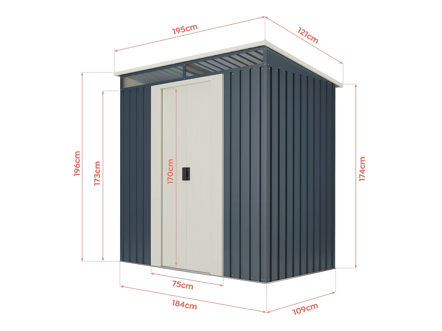 Abri de jardin Wasabi Stark 2.3 m2 - Garantie 10 ans - 121x195x196cm. Remise métal