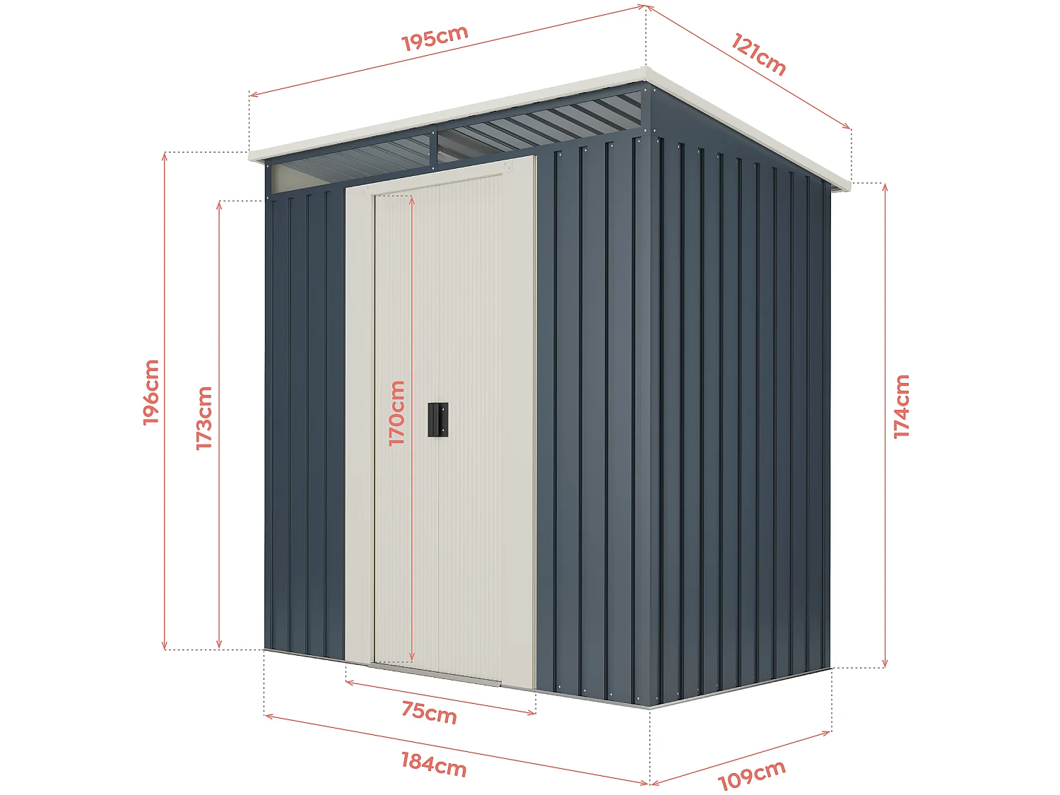 Capannone in metallo Wasabi Stark 2,3m2 - 10 anni di garanzia - 121x195x196cm. Capanno da giardino
