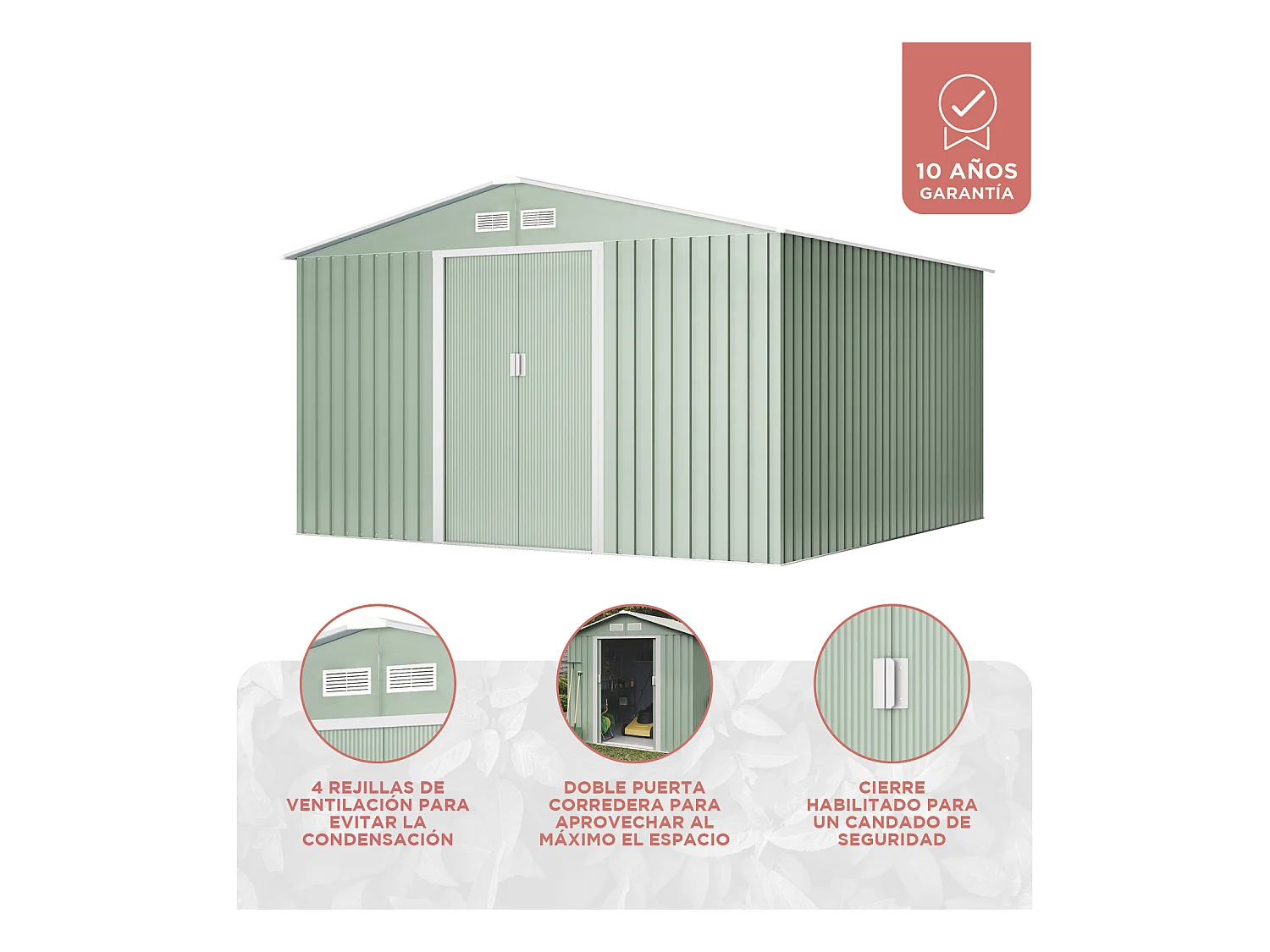 Capannone in metallo Wasabi Light Green XL 10,2 m2 - 10 anni di garanzia - 324x322x205cm. Capanno da giardino