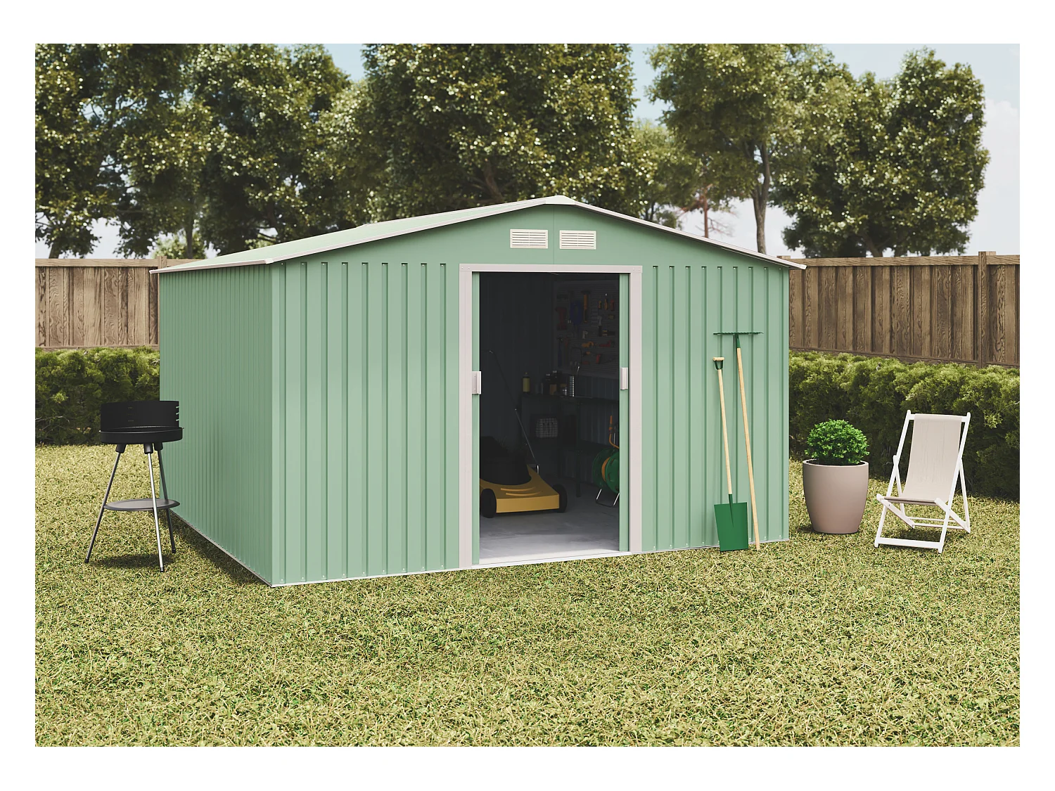 Capannone in metallo Wasabi Light Green XL 10,2 m2 - 10 anni di garanzia - 324x322x205cm. Capanno da giardino