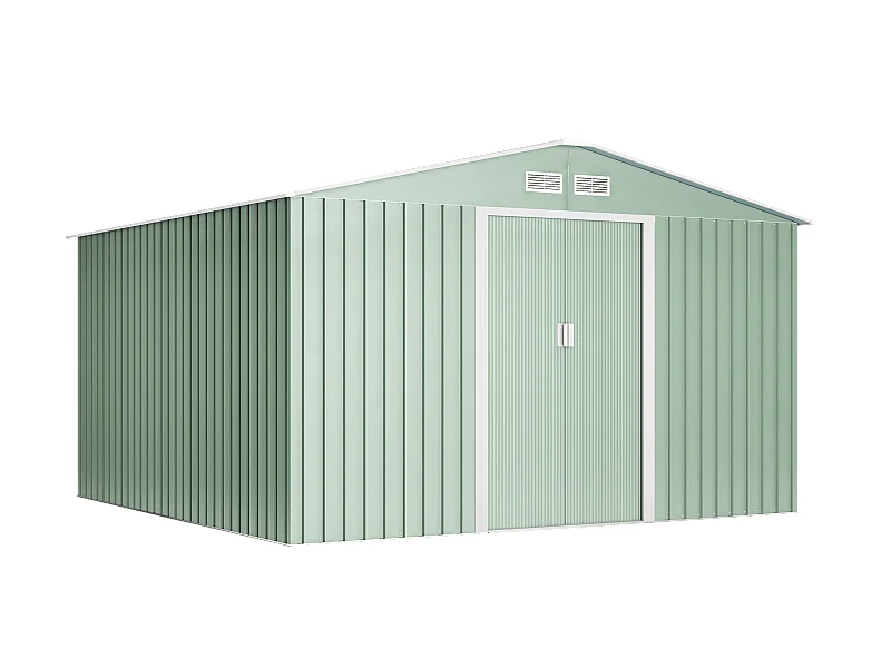 Abri de jardin Wasabi Light Green XL 10.2 m2 - Garantie 10 ans - 324x322x205cm. Remise en métal