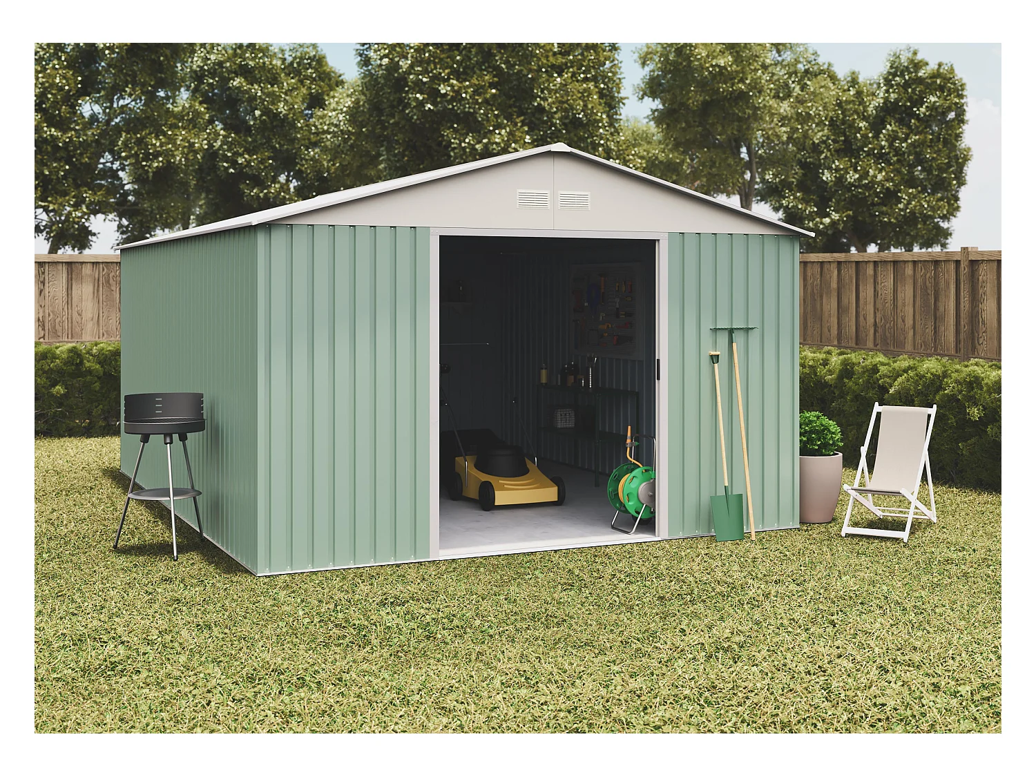 Casetta da giardino in metallo Anjala 15,5m2- 10 anni di garanzia - 343x452x223cm. Capanno da giardino