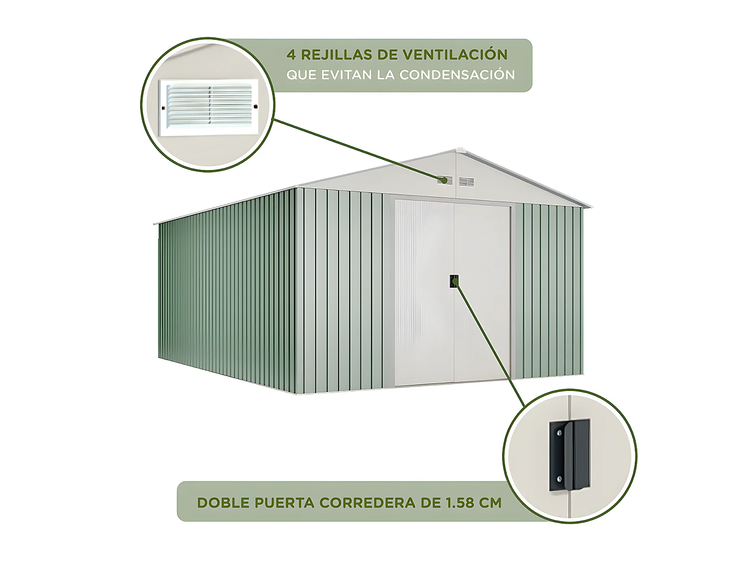 Casetta da giardino in metallo Anjala 15,5m2- 10 anni di garanzia - 343x452x223cm. Capanno da giardino