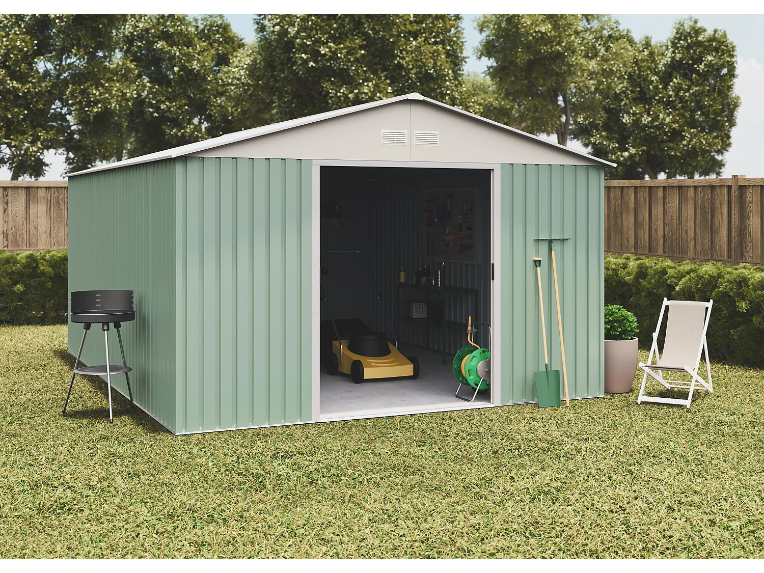 Caseta de jardín metálica Anjala 15,5m2- 10 años garantía - 452 x 343 x 223cm. Cobertizo jardin