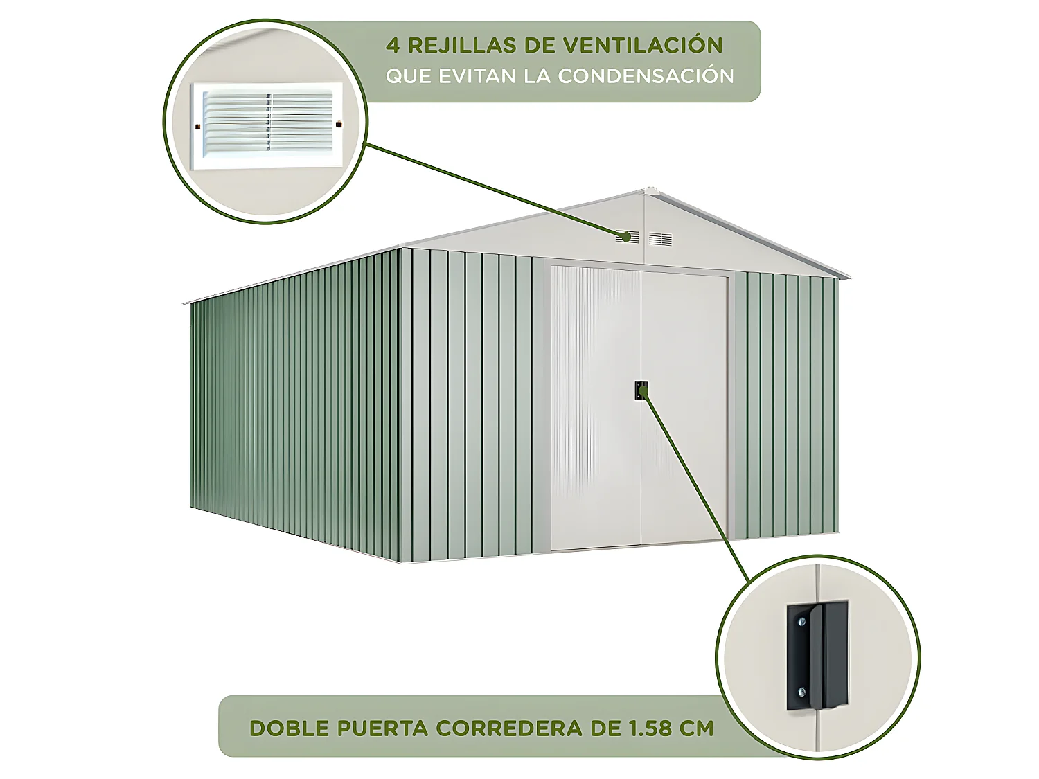 Caseta de jardín metálica Anjala 15,5m2- 10 años garantía - 452 x 343 x 223cm. Cobertizo jardin