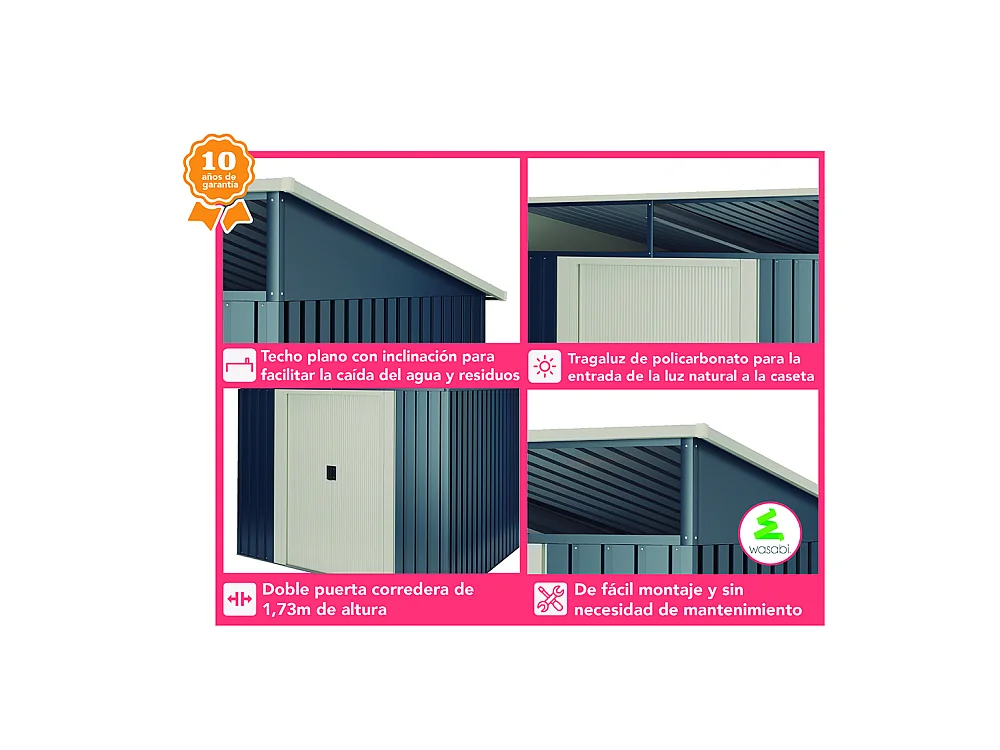 Abri de jardin Wasabi Stark 6.6 m2 - Garantie 10 ans - 279x238x203cm. Remise métal