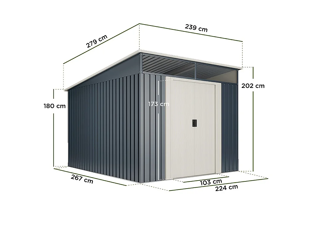 Abri de jardin Wasabi Stark 6.6 m2 - Garantie 10 ans - 279x238x203cm. Remise métal