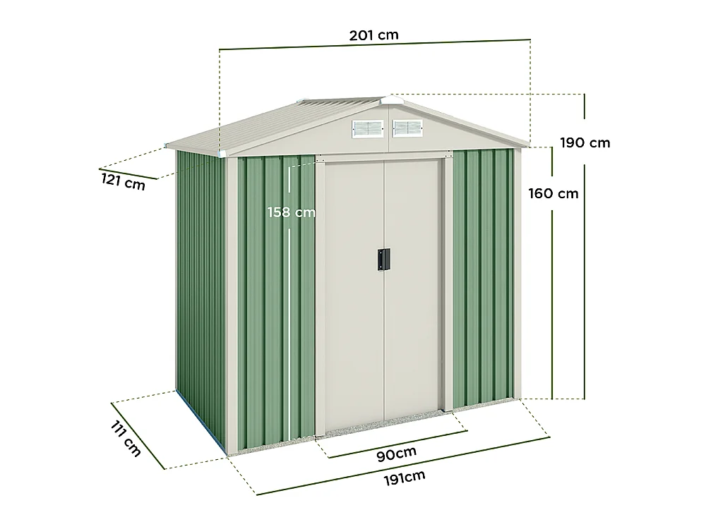Abri de jardin en métal Nybro 2.43m2 - Garantie 10 ans - 201x121x176cm. Remise métal
