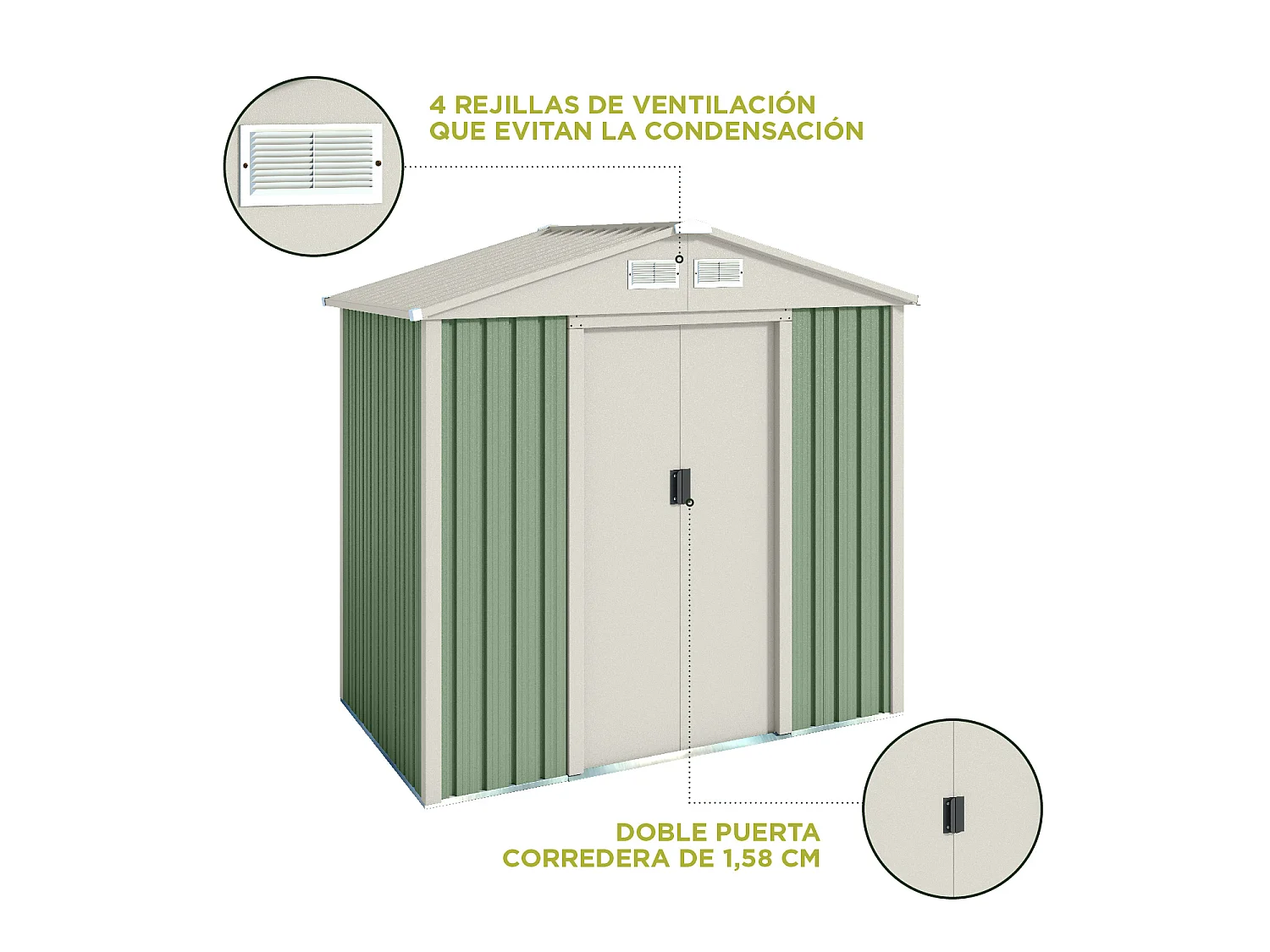 Abri de jardin en métal Nybro 2.43m2 - Garantie 10 ans - 201x121x176cm. Remise métal