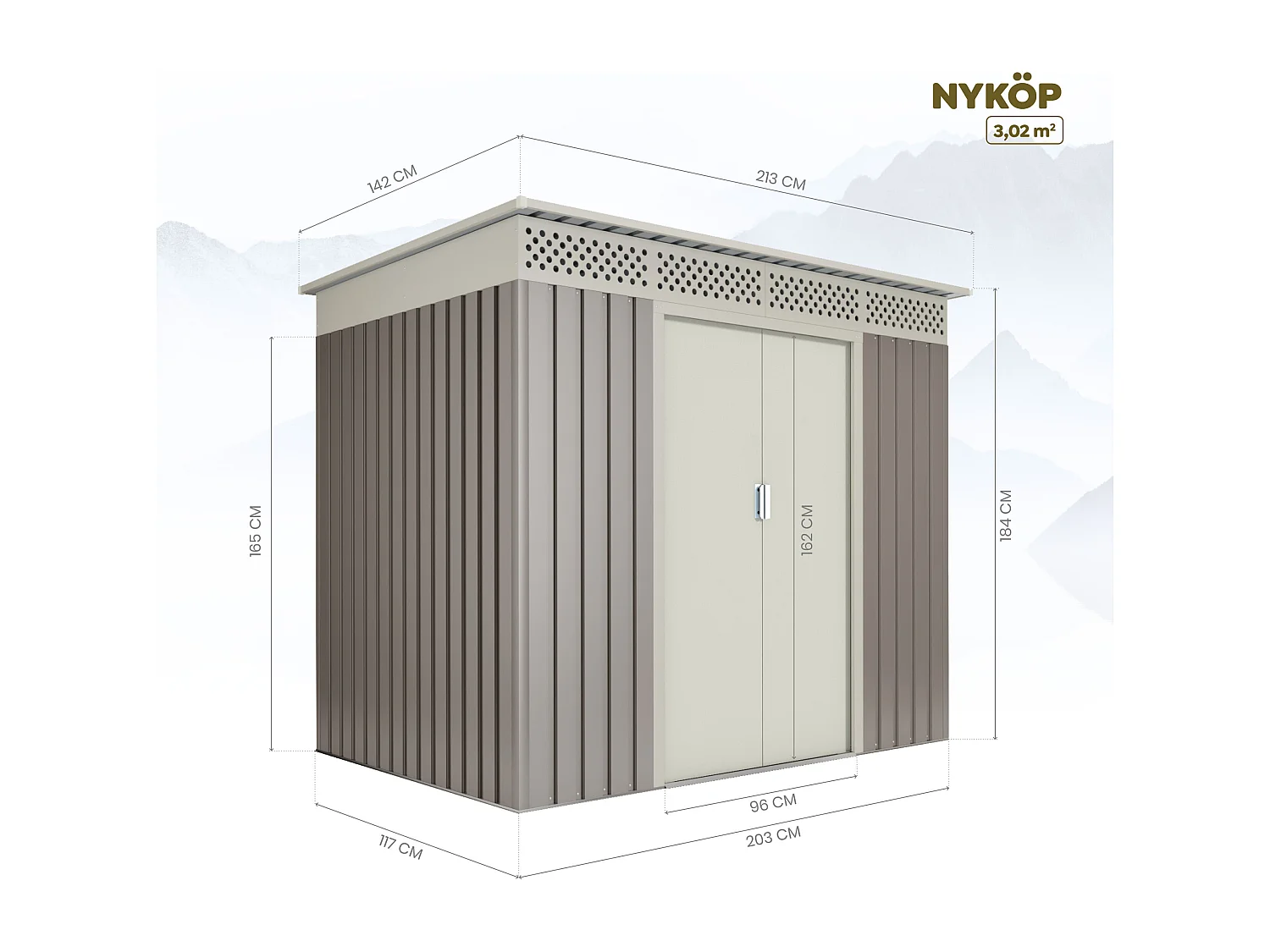 Abri de jardin en métal Nykop 3.02m2 - Garantie 10 ans - 213x142x184cm. Remise métal