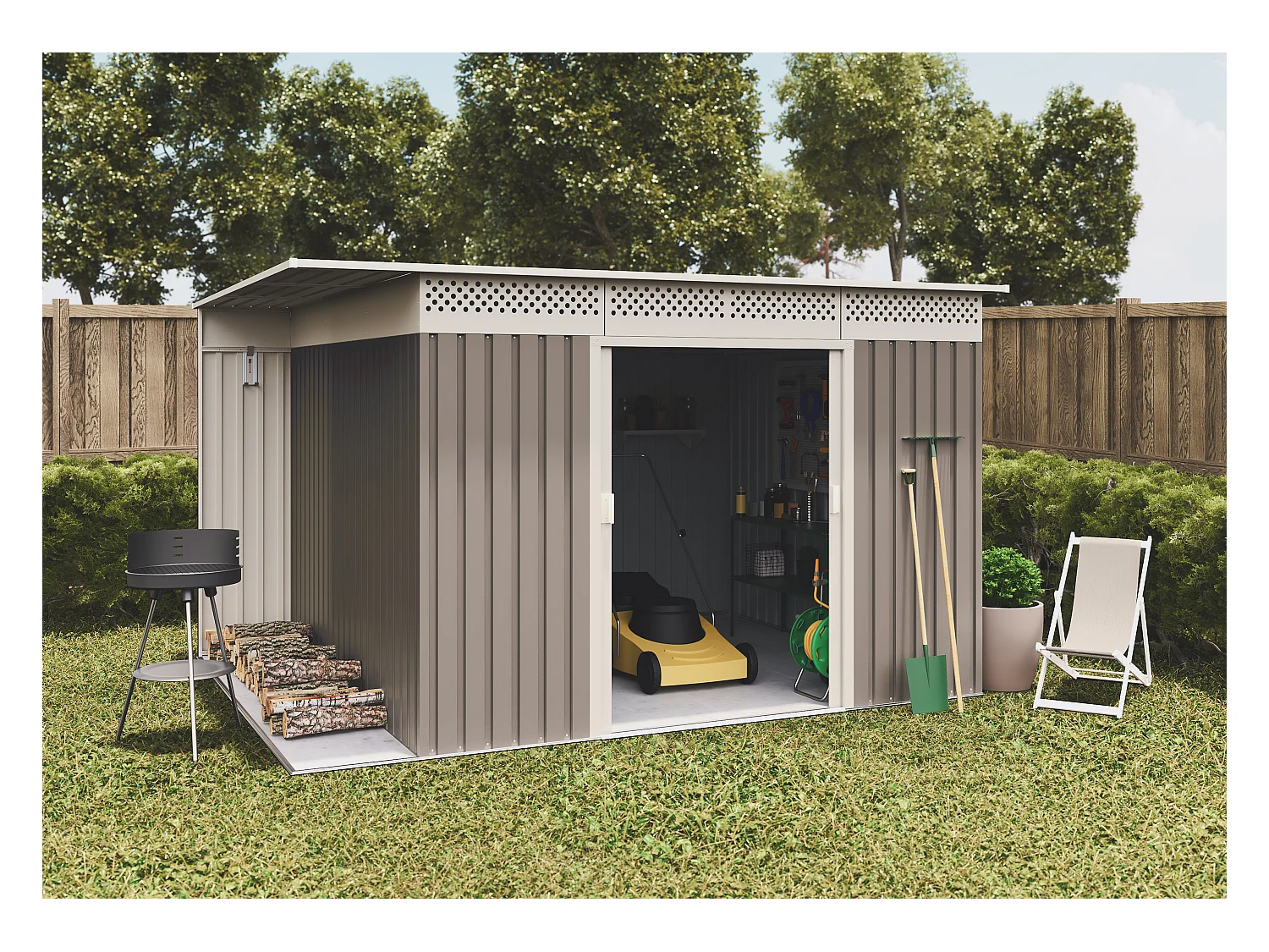 Capannone da giardino in metallo Orebro 8,96m2 - 10 anni di garanzia - 333x269x189cm. Capanno da giardino