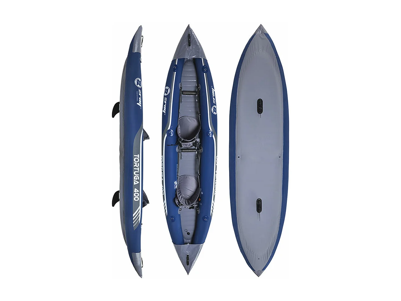 Kayak gonfiabile per 2 persone Tortuga Zray 386 x 86 cm (152" x 34") - Pagaie, borsa per il trasporto, pompa a pedale e sedili gonfiabili - PVC/cucitura a goccia