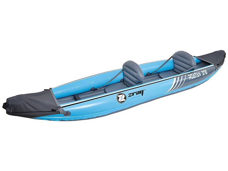 Kayak hinchable Zray Roatan 2 plazas 100% PVC Bomba de pie + 2 remos - Max 160kg -376x77cm (148 "x30") - Azul