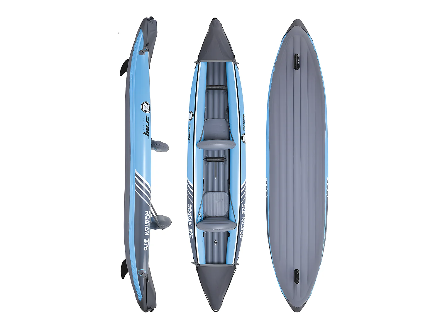 Kayak gonfiabile Zray Roatan 2 posti 100% PVC Pompa a pedale + 2 pagaie - Max 160kg -376x77cm (148 "x30") - Blu