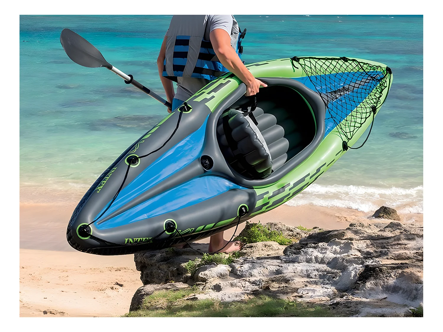 Kit kayak gonflable 1 place Challenger K1 avec rame et gonfleur - Intex