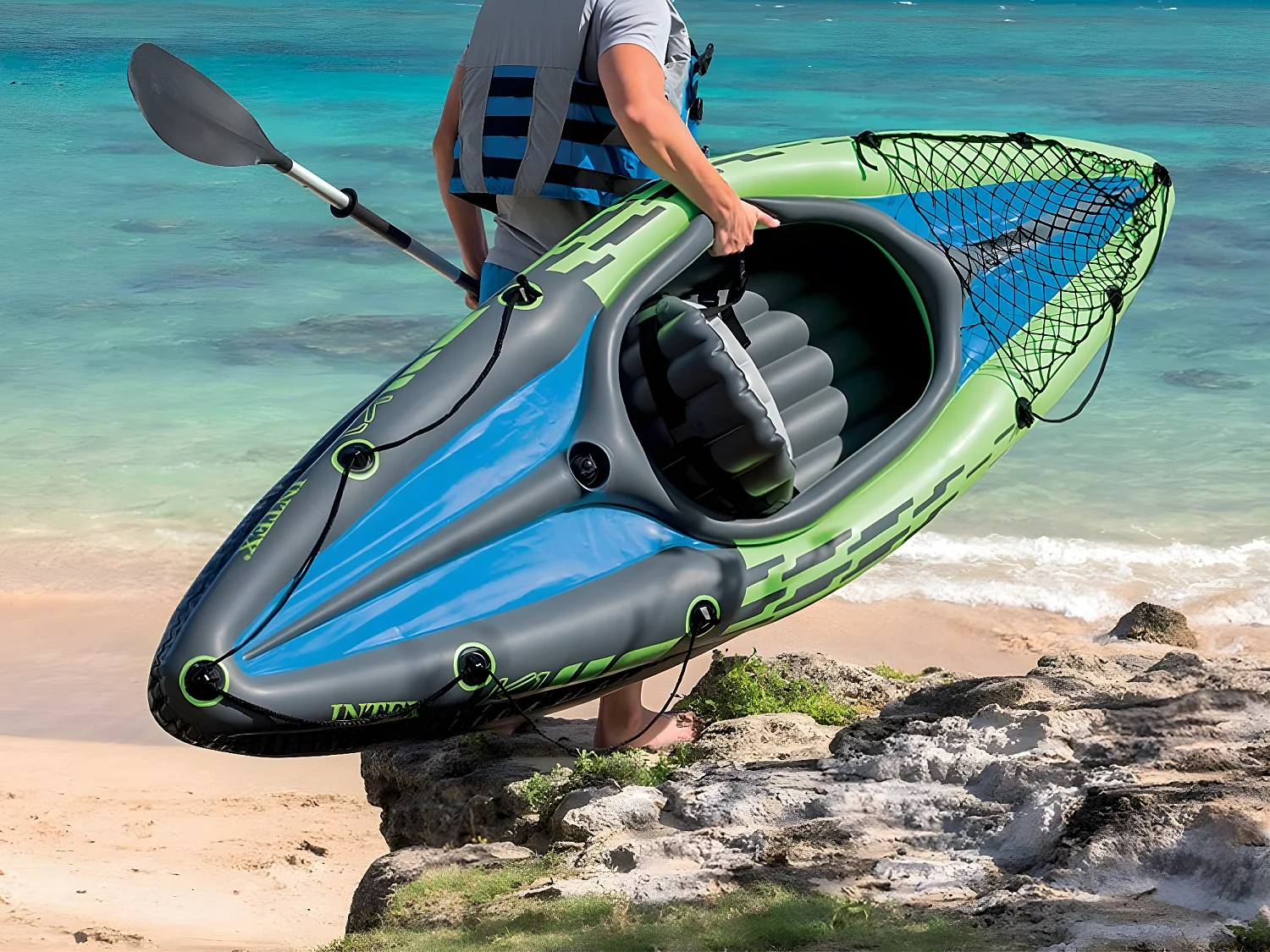 Kit kayak gonflable 1 place Challenger K1 avec rame et gonfleur - Intex